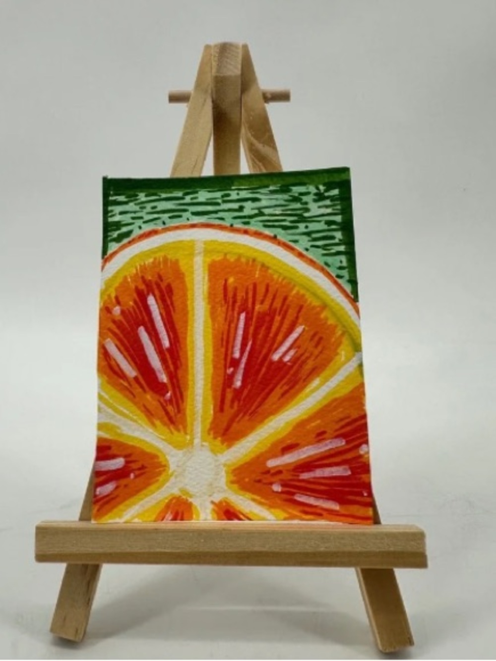 ACEO Miniature ORANGE KISS Acrylic Marker Painting Citrus Art 2.5x3.5